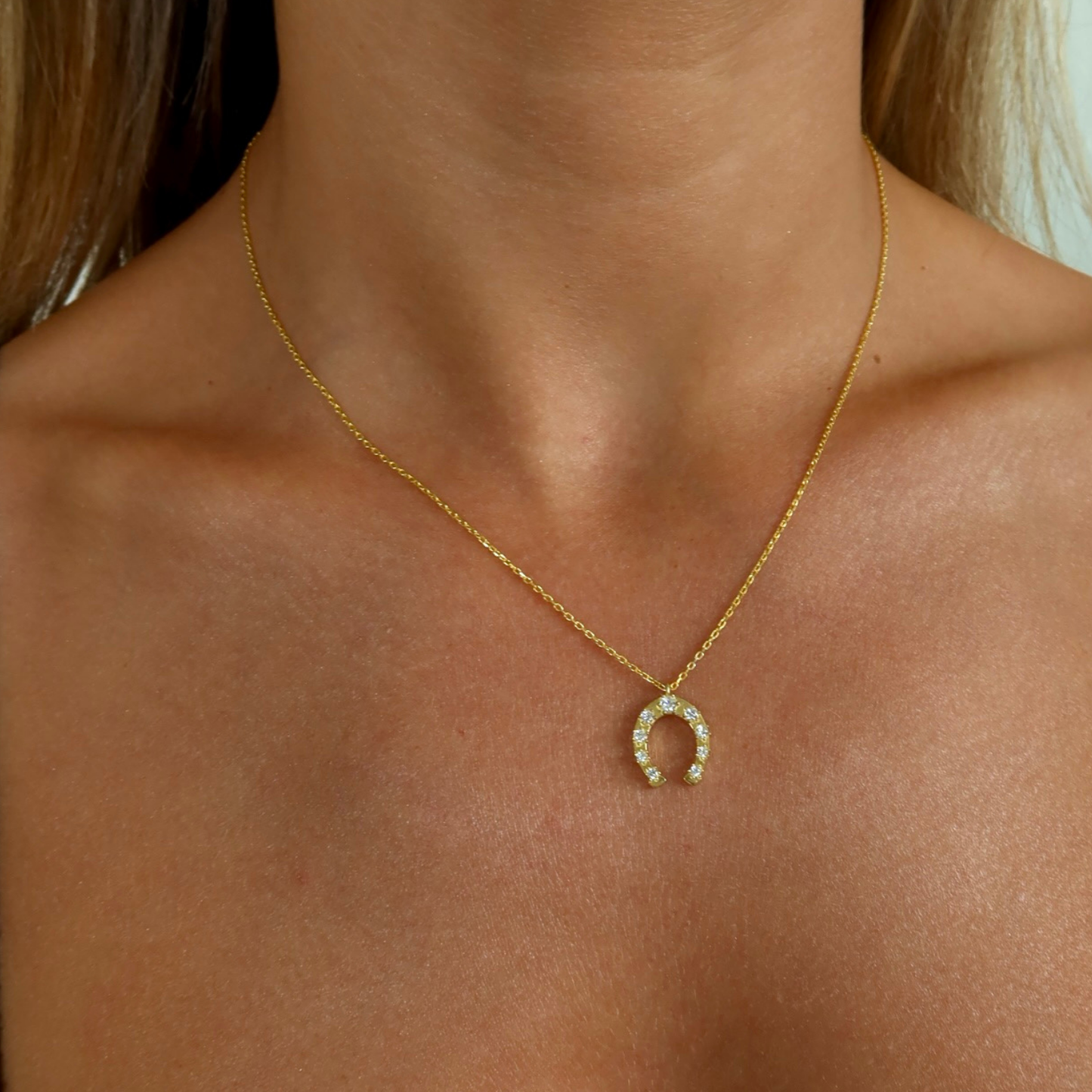 925 Gümüş | Taşlı At Nalı Şans Kolye