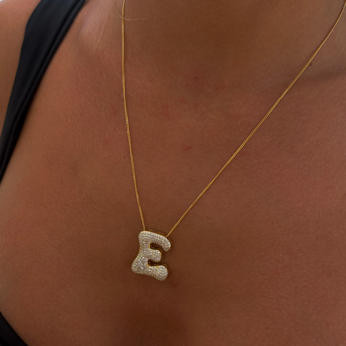 925 Gümüş | Taşlı Bombeli Harf Kolye