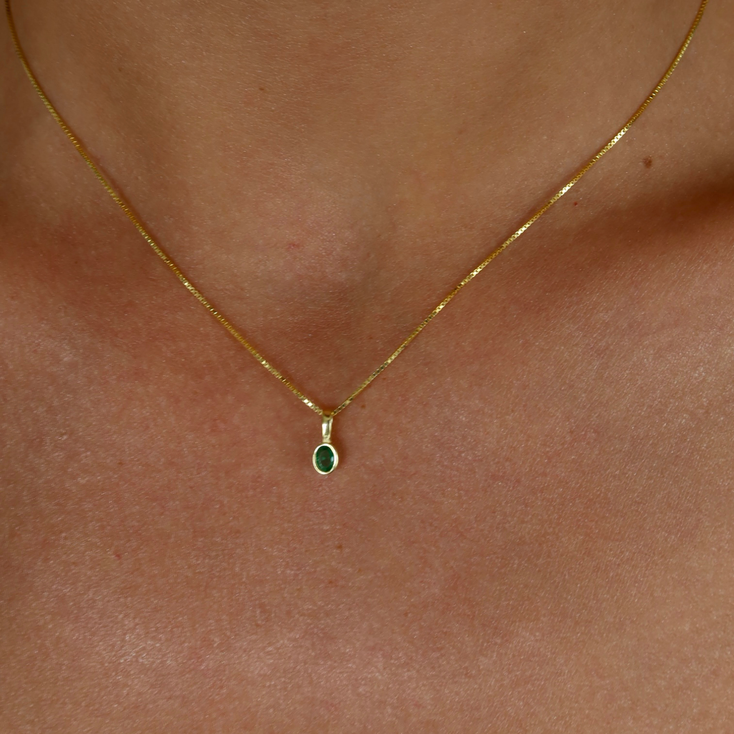 925 Gümüş | Minimal Yeşil Taşlı Kolye