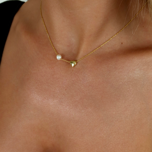 925 Gümüş | Minimal İncili Kalp Kolye