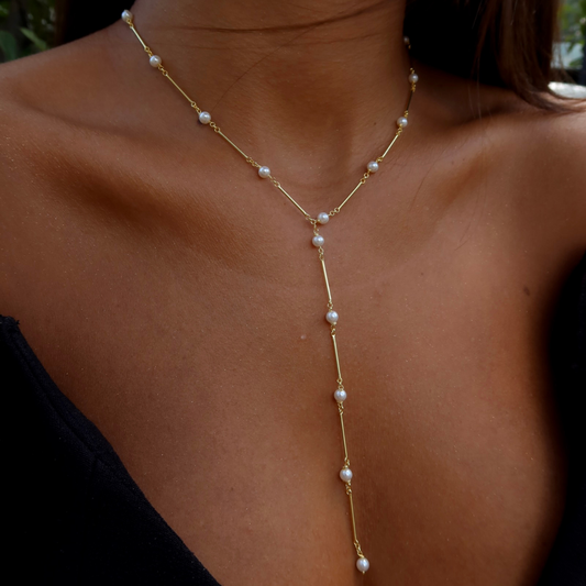 925 Gümüş | İncili Y Zincir Kolye