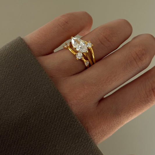 925 Gümüş | 3’lü Taş Detaylı Yüzük