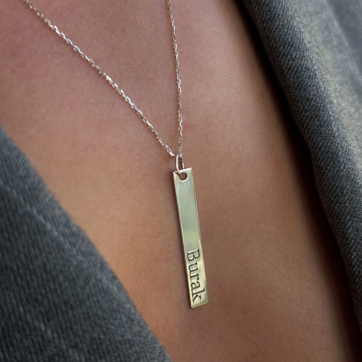 925 Gümüş | İstediğini Yazdır Dikey Plaka Kolye
