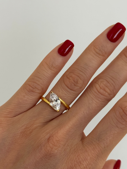 925 Gümüş | Markiz Tek Taş Yüzük