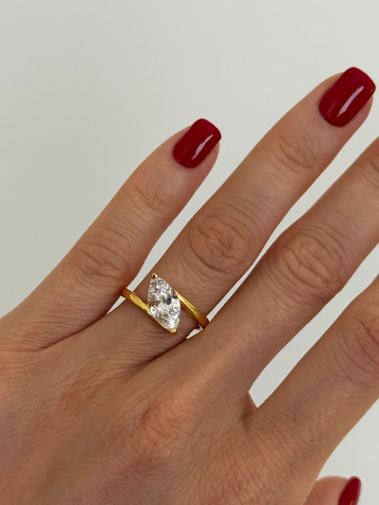 925 Gümüş | Markiz Tek Taş Yüzük