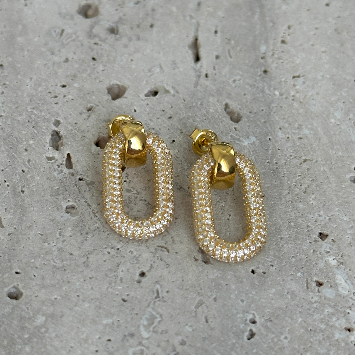 925 Gümüş | Taşlı Oval Küpe