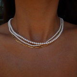 925 Gümüş | Üç Katmanlı İnci-Zincir Kombin Kolye