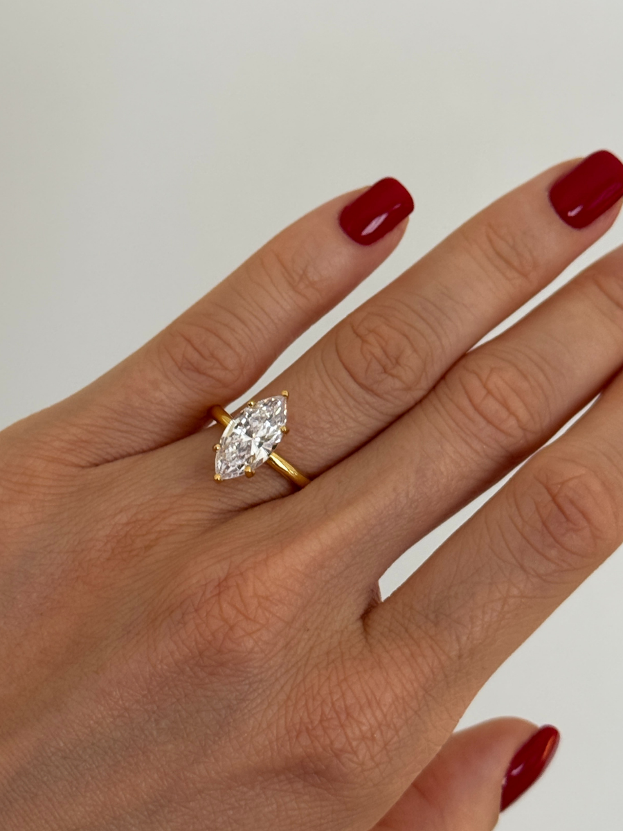 925 Gümüş | Markiz Tek Taş Yüzük