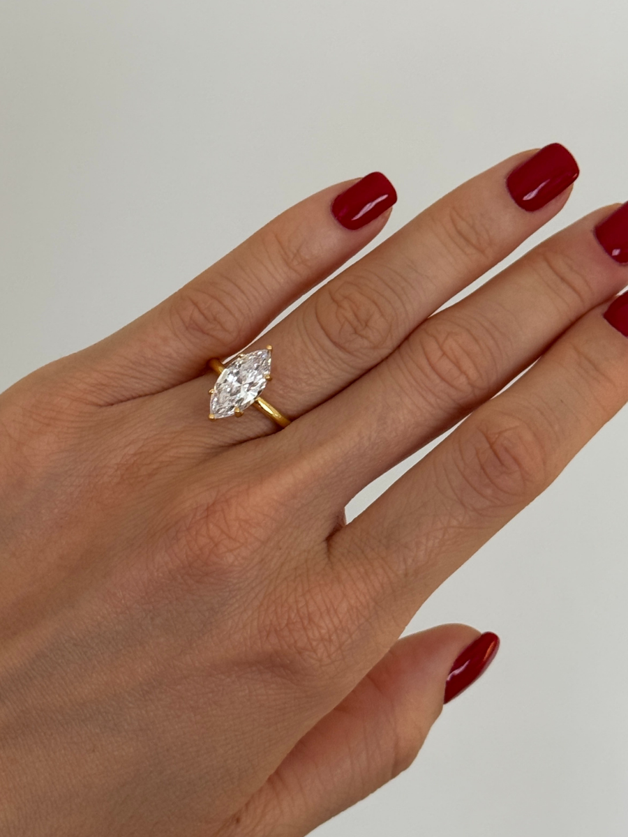 925 Gümüş | Markiz Tek Taş Yüzük