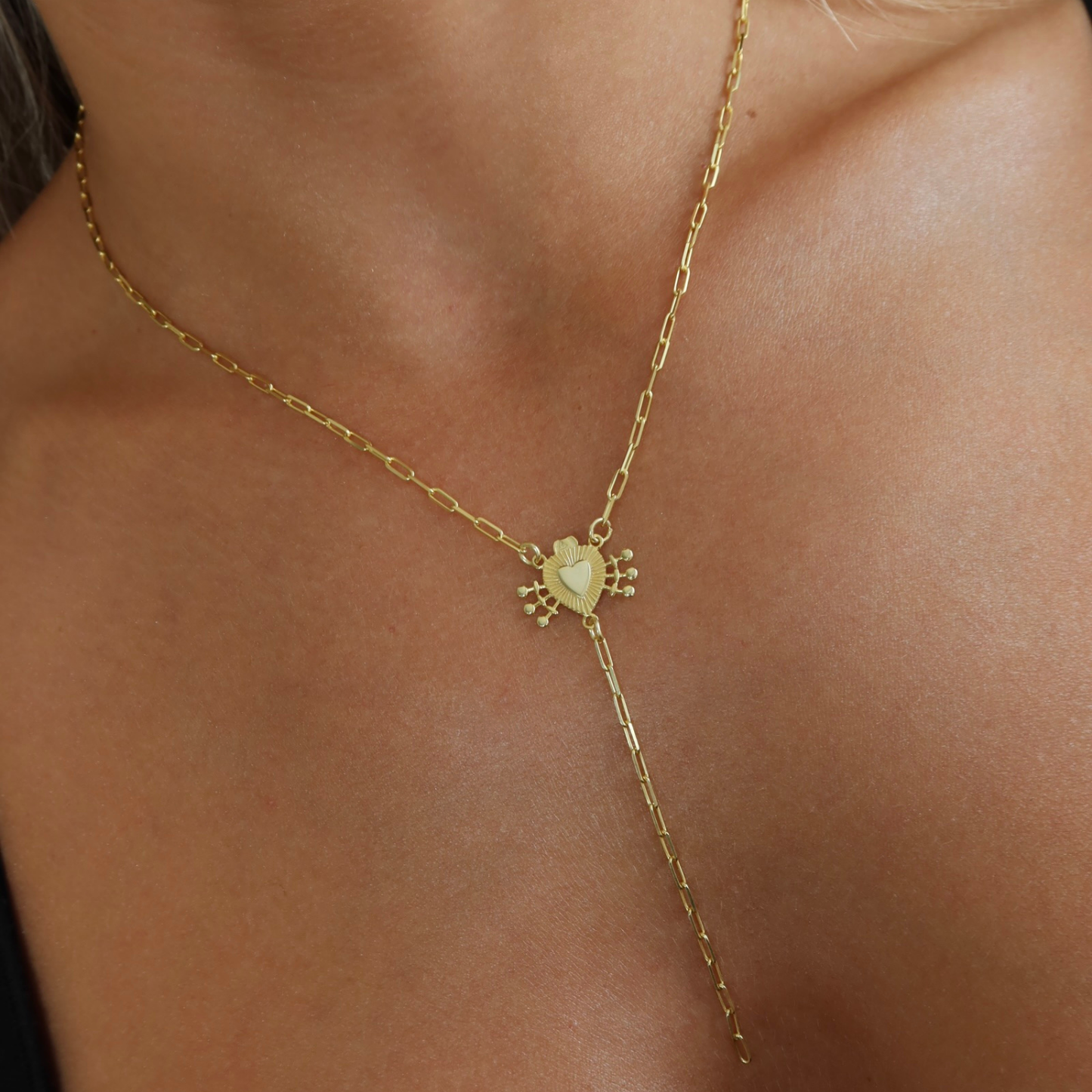 925 Gümüş | Kalpli Ataç Zincirli Y Kolye