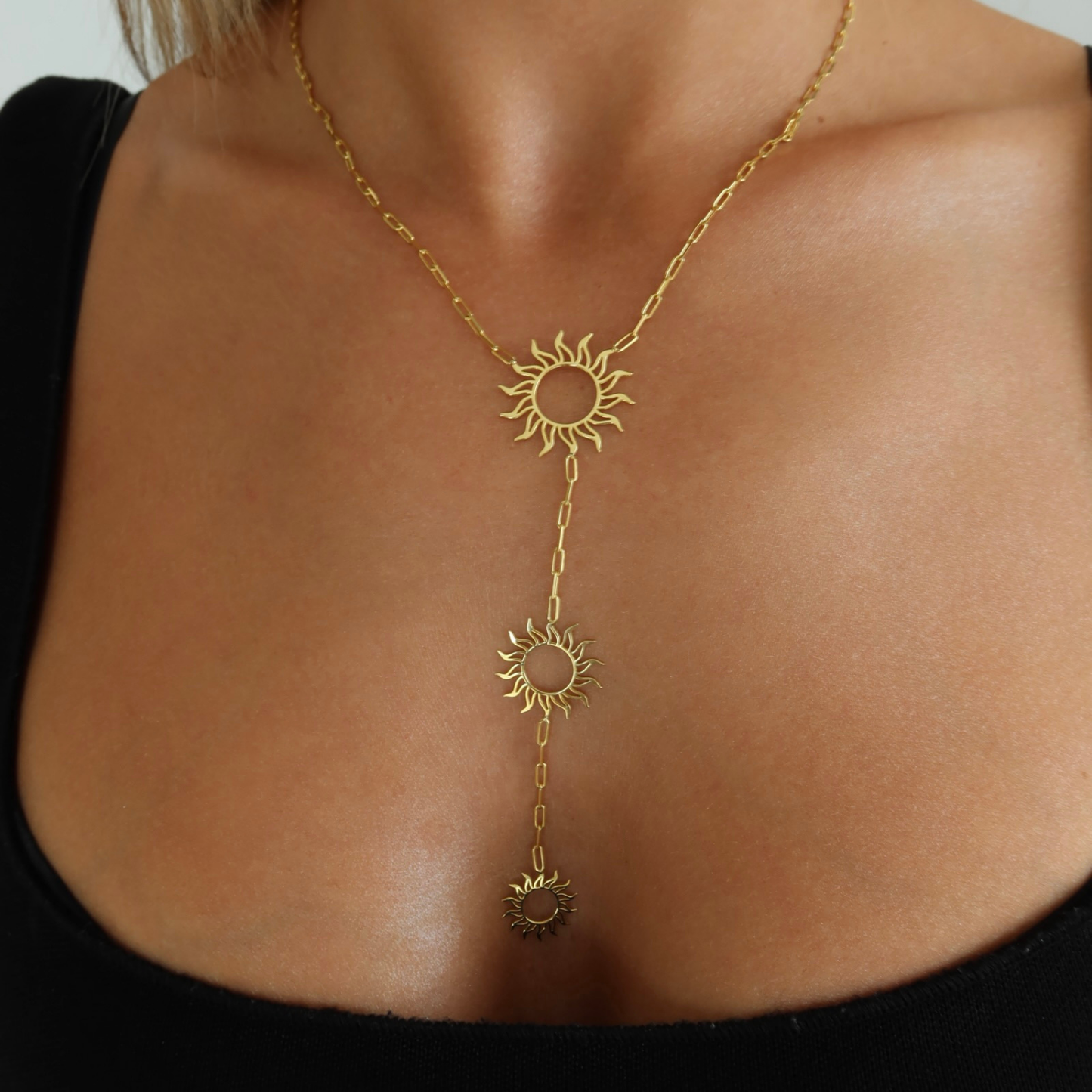 925 Gümüş | 3'lü Güneş Figürlü Y Zincir Kolye