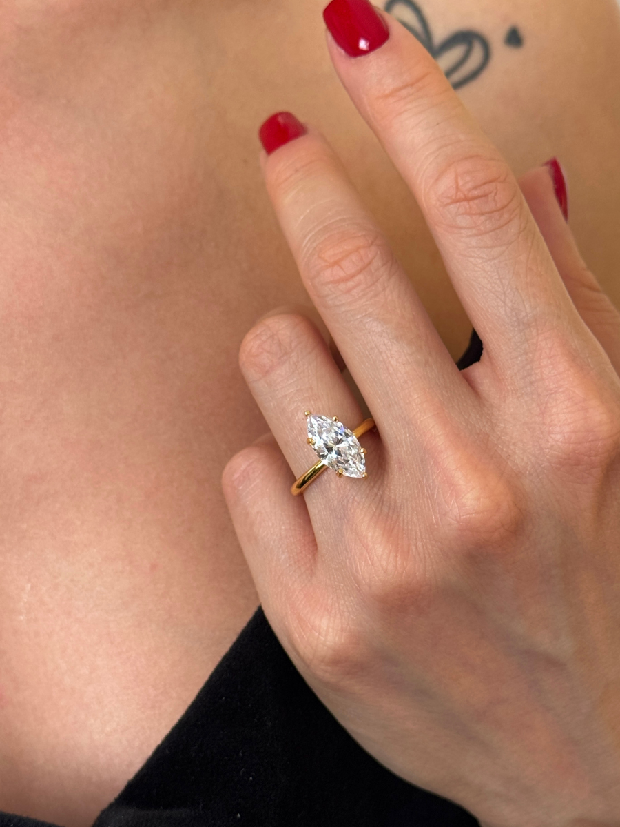 925 Gümüş | Markiz Tek Taş Yüzük