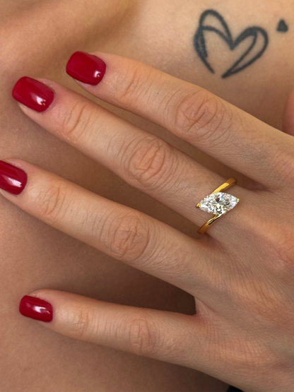 925 Gümüş | Markiz Tek Taş Yüzük