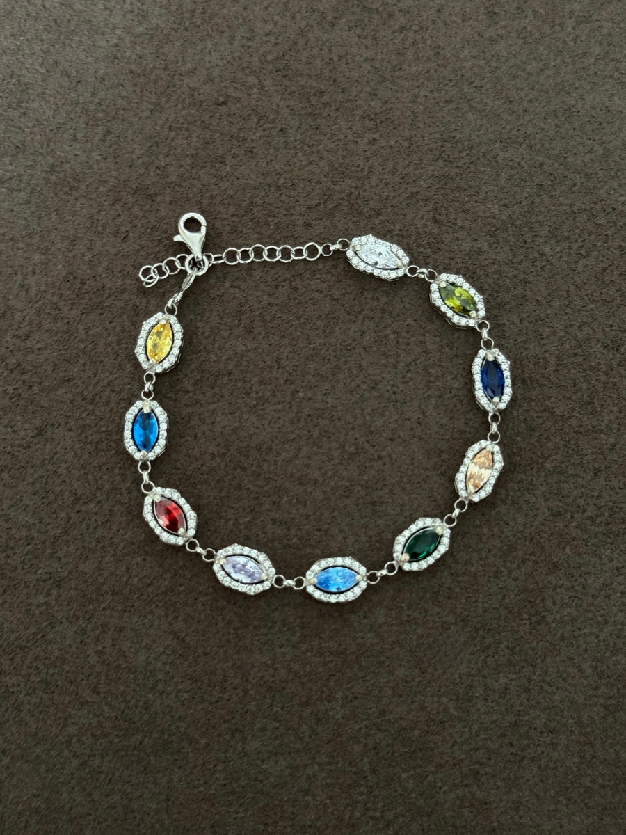 925 Gümüş | Colorfol Markiz Taşlı Bileklik