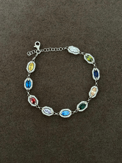 925 Gümüş | Colorfol Markiz Taşlı Bileklik