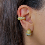 925 Gümüş | Çizgili Taşlı Bombeli Küpe