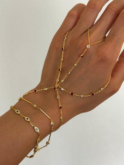 925 Gümüş | 3 Zincirli Renkli Yuvarlak Taşlı Şahmeran