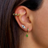 925 Gümüş | Sallantılı Yeşil Badem Taşlı Küpe