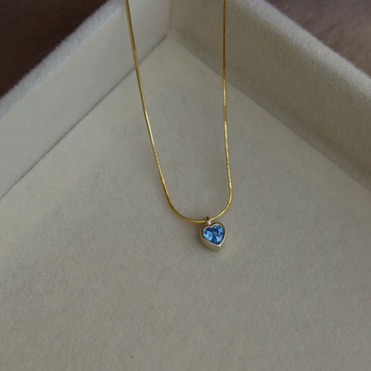 925 Gümüş | Mini Kalpli Doğum Ayı Taşlı Kolye