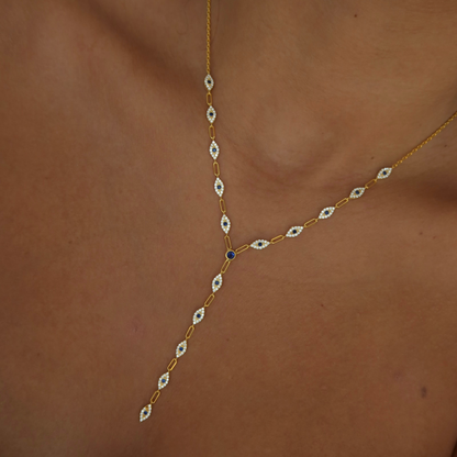 925 Gümüş | Taşlı Göz Figürlü Y Zincir Kolye