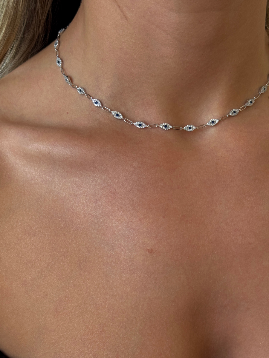 925 Gümüş | Taşlı Göz Figürlü Choker