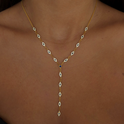 925 Gümüş | Taşlı Göz Figürlü Y Zincir Kolye