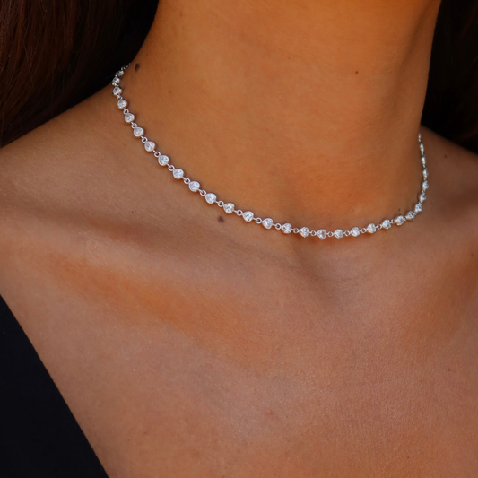 925 Gümüş | Zirkon Taşlı Kalp Choker Kolye