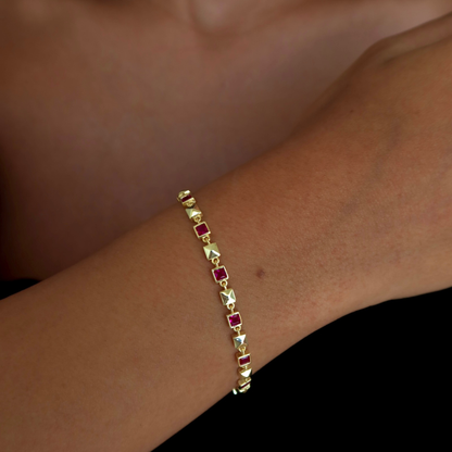 925 Gümüş | Yakut Renkli Kare Taşlı Bileklik