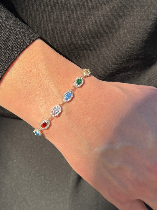925 Gümüş | Colorfol Markiz Taşlı Bileklik