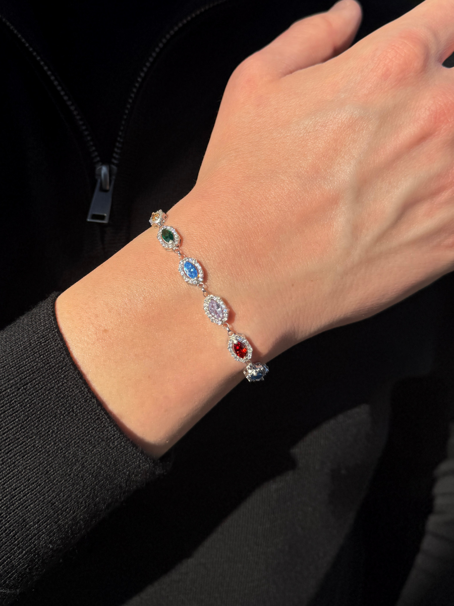 925 Gümüş | Colorfol Markiz Taşlı Bileklik