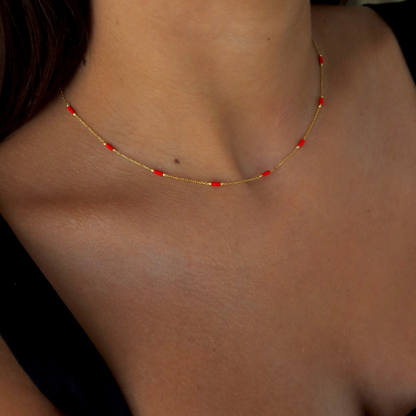 925 Gümüş | Kırmızı Mineli İnce Kolye