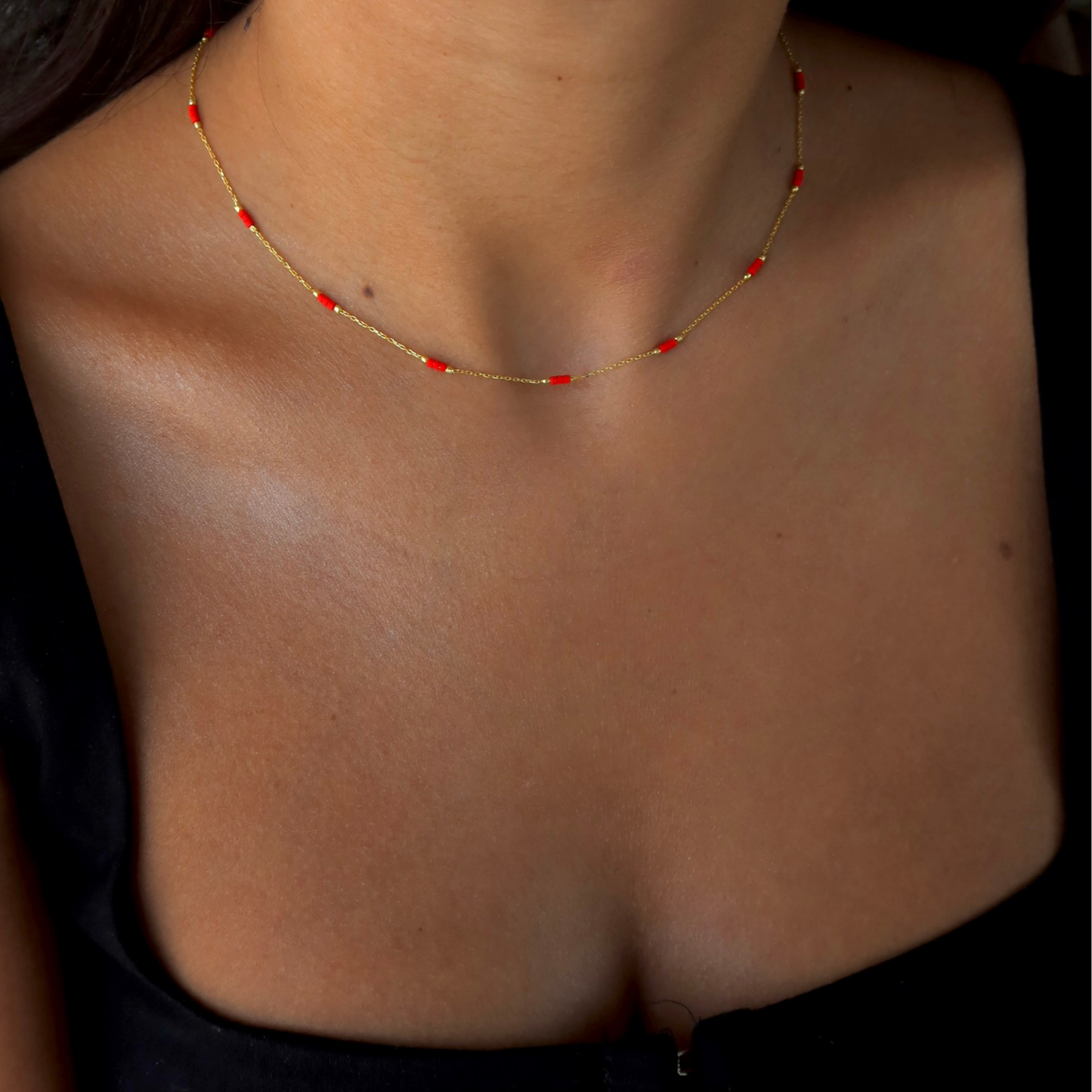 925 Gümüş | Kırmızı Mineli İnce Kolye