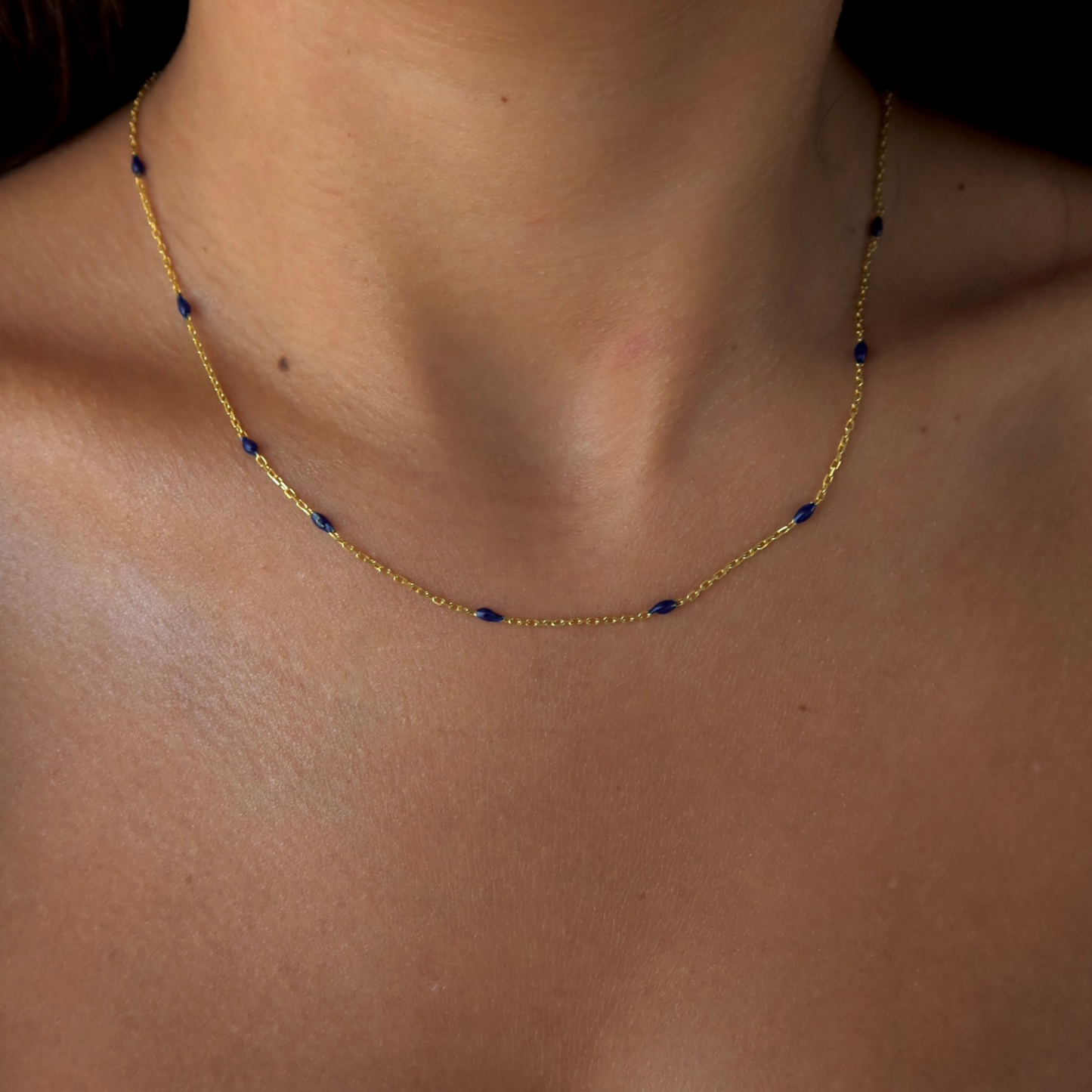 925 Gümüş | Lacivert Mineli İnce Kolye