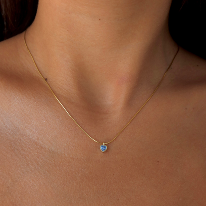 925 Gümüş | Mini Kalpli Doğum Ayı Taşlı Kolye