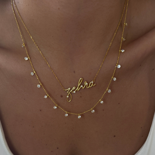 14K Altın | 3 Boyutlu Taşlı İsim Kolye