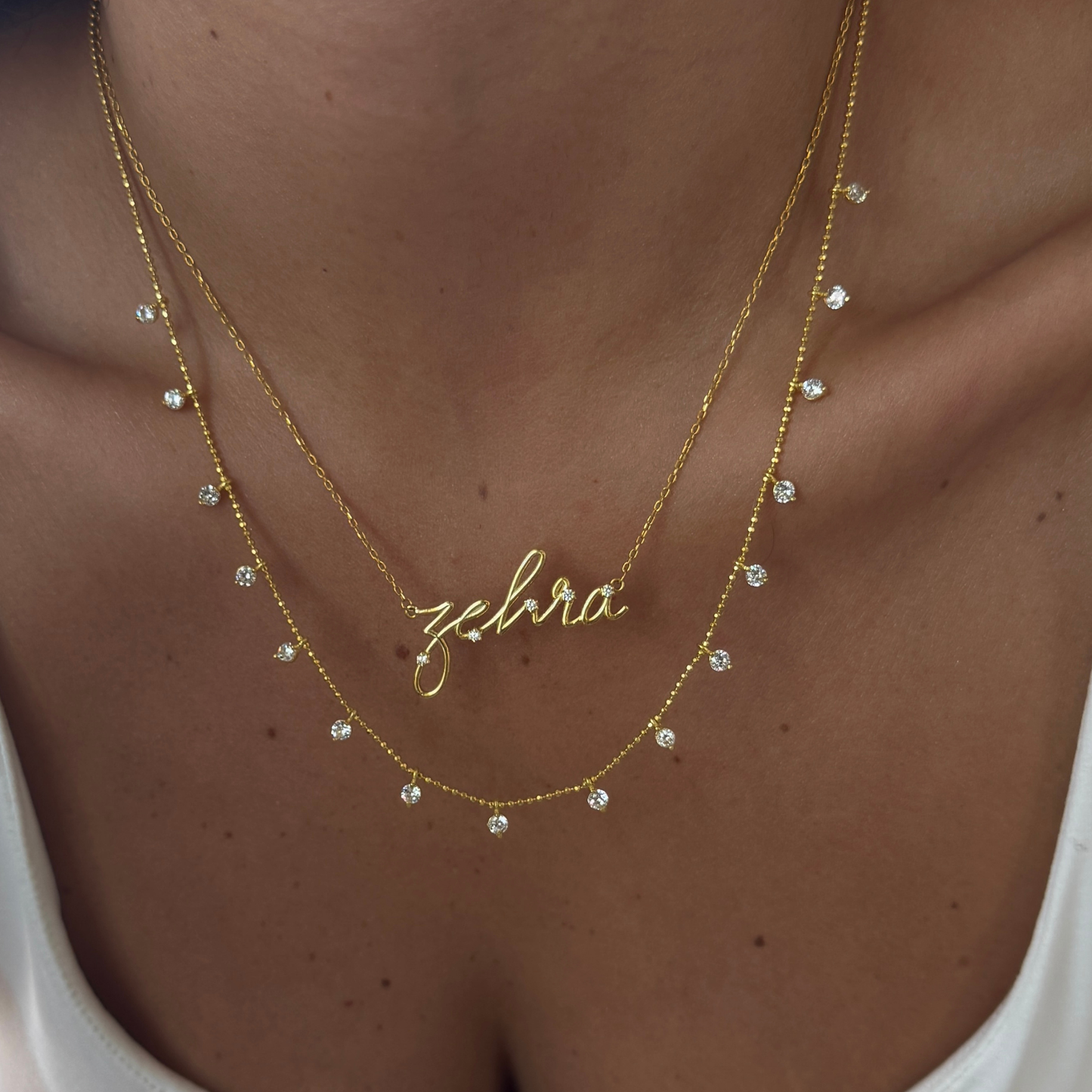 925 Gümüş | 3 Boyutlu Taşlı İsim Kolye