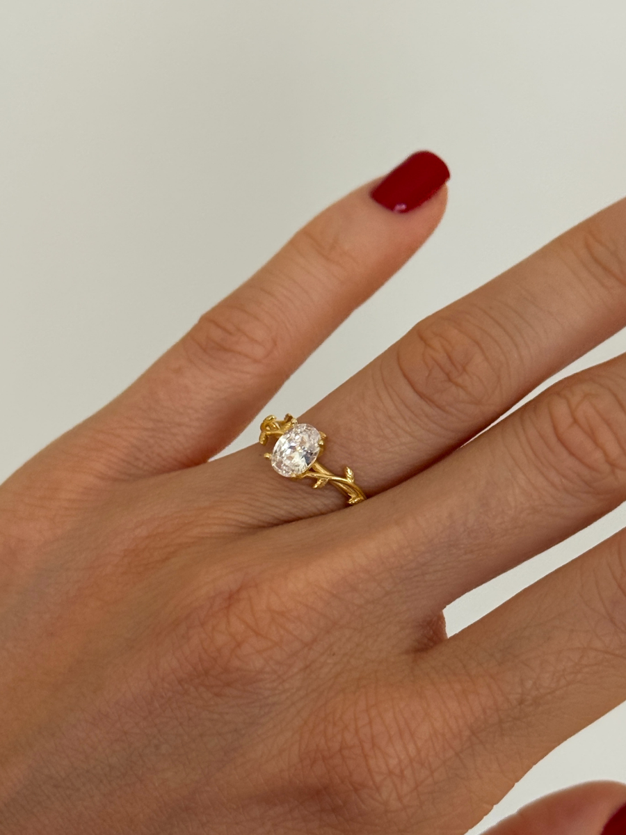 925 Gümüş | Defne Dalı Tek Taş Yüzük