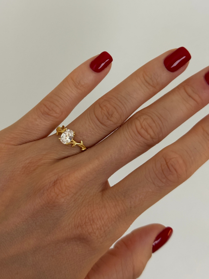 925 Gümüş | Defne Dalı Tek Taş Yüzük