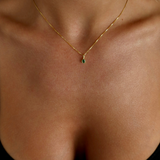 925 Gümüş | Minimal Yeşil Taşlı  Kolye