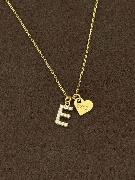 925 Gümüş | Harfli Kalp Plaka Kolye