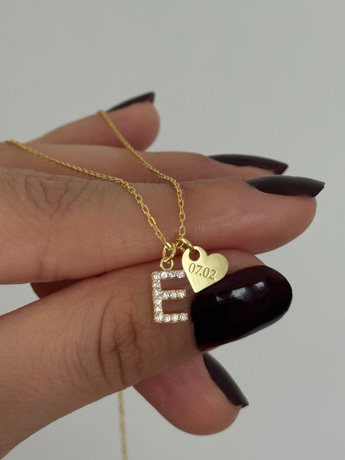 925 Gümüş | Harfli Kalp Plaka Kolye