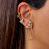 925 Gümüş | Zincirli 3 Yıldızlı Taşlı Küpe