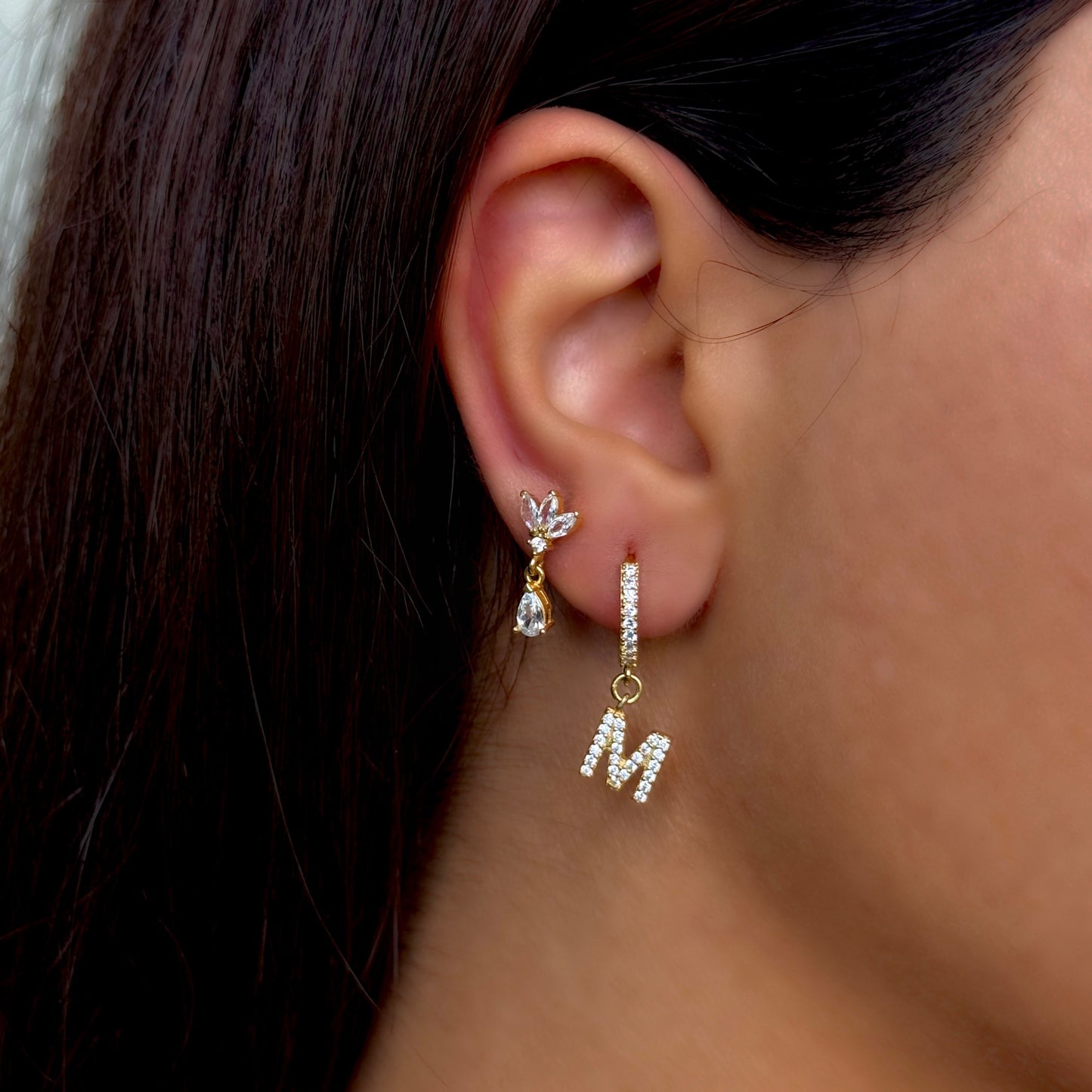 925 Gümüş | Taşlı Harf Küpe