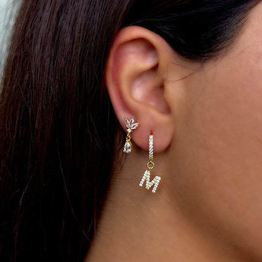 925 Gümüş | Taşlı Harf Küpe