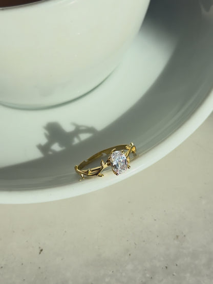 925 Gümüş | Defne Dalı Tek Taş Yüzük