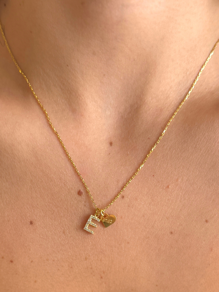 925 Gümüş | Harfli Kalp Plaka Kolye