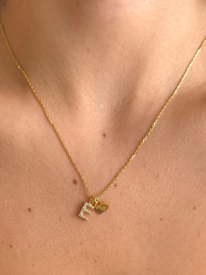 925 Gümüş | Harfli Kalp Plaka Kolye